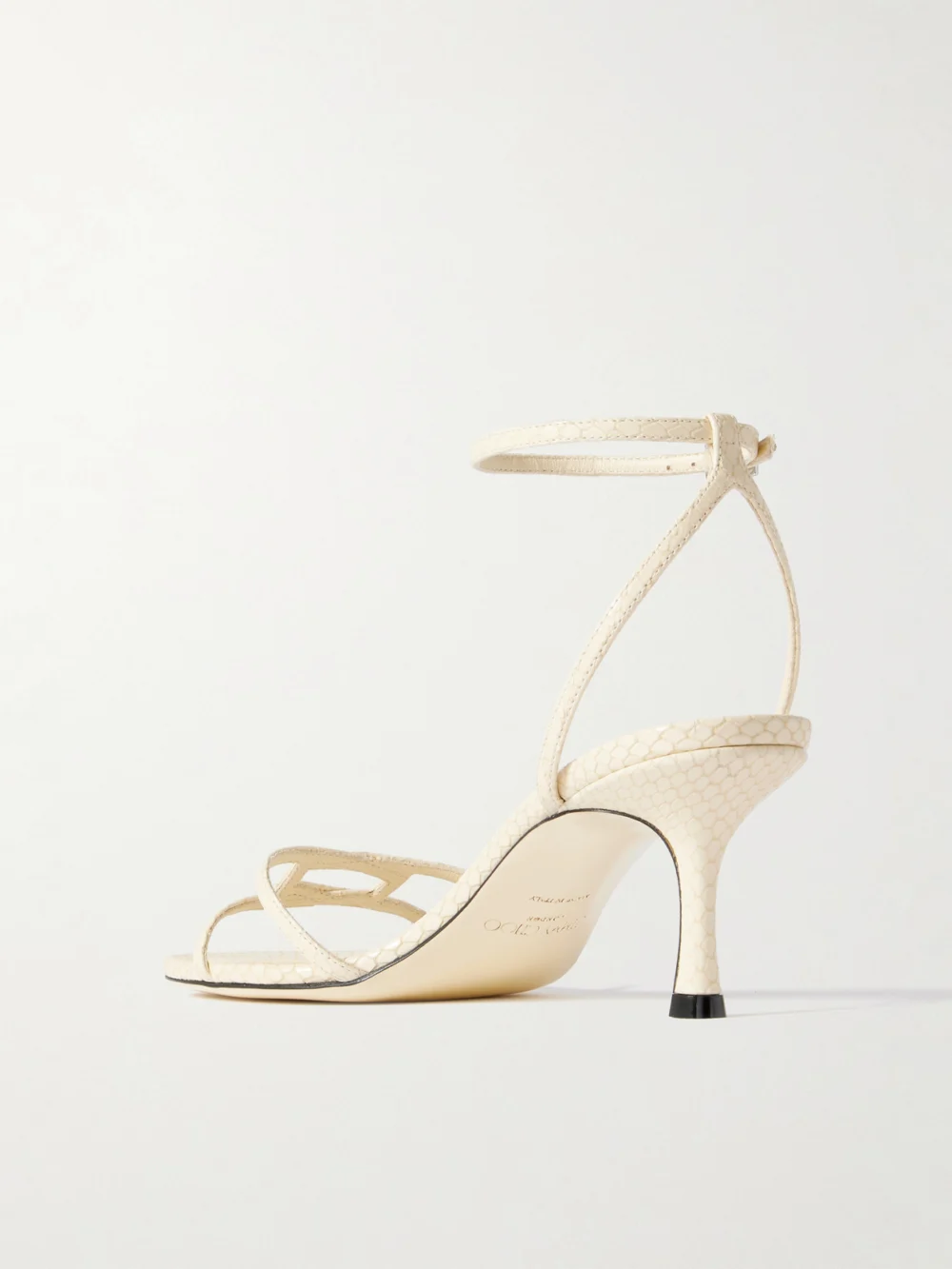 Back view of the Jimmy Choo Leo 65 Croc-effect Leather Sandals