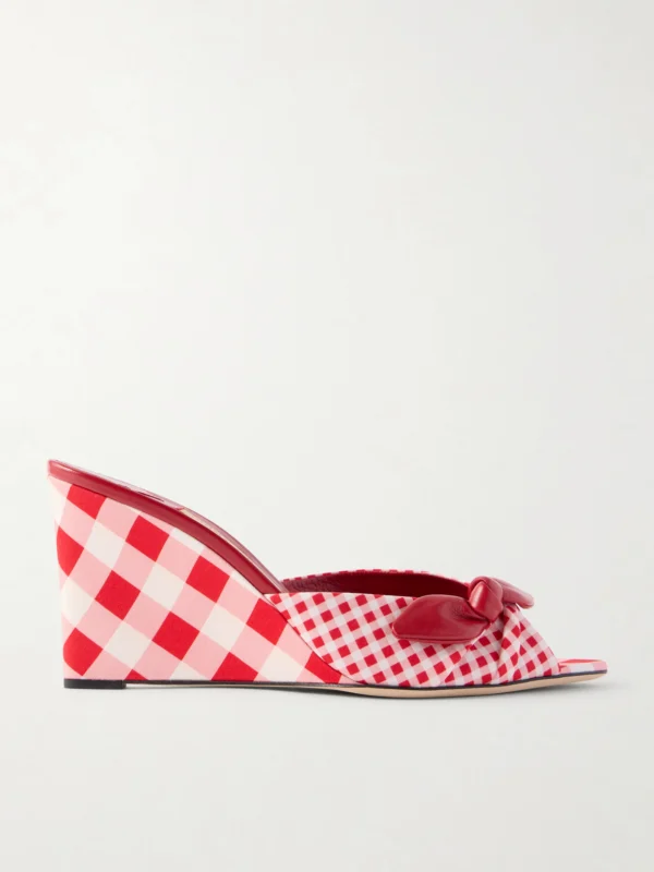 Jimmy Choo Livi 85 Leather-trimmed Checked Wedge Mules