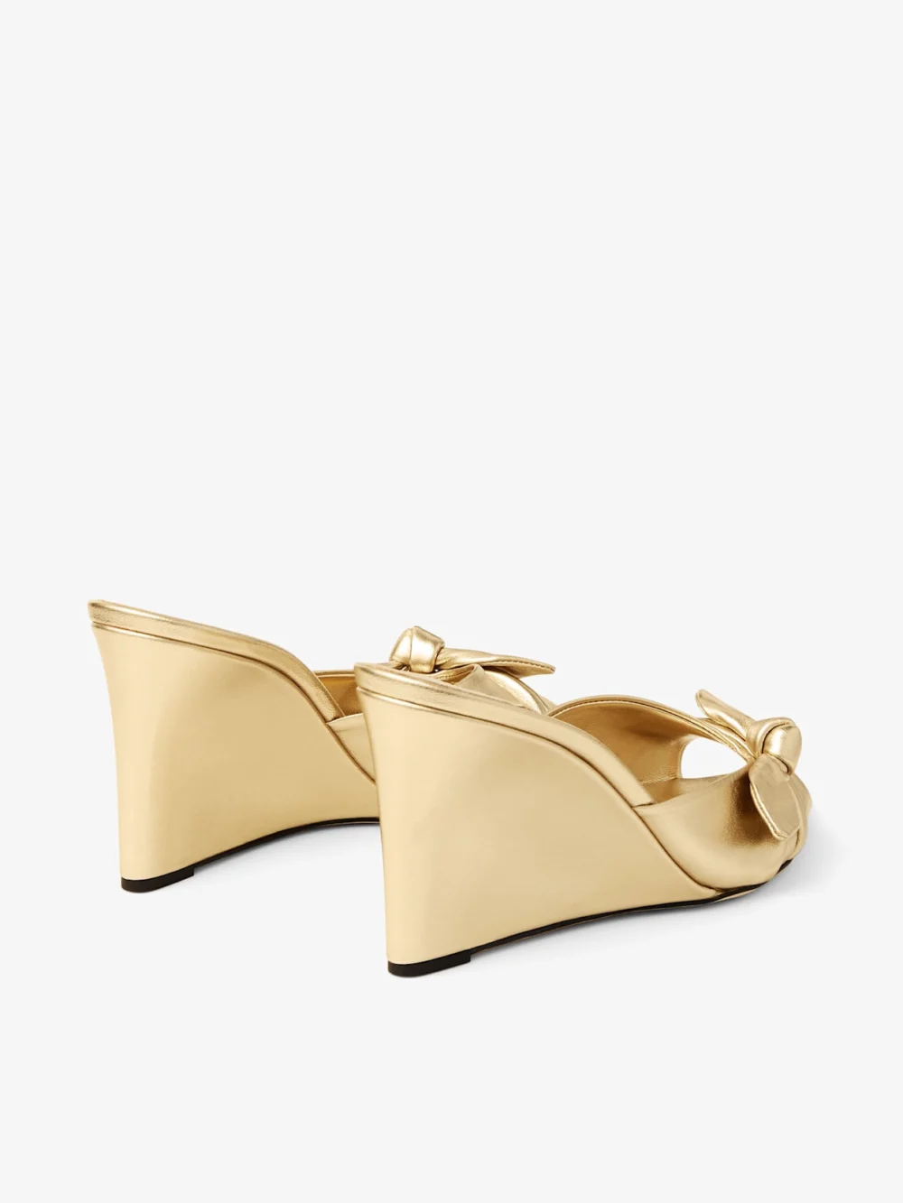 Jimmy Choo Livi Wedge 85 Gold Metallic Nappa Leather Mules Wedges with Bow, another view