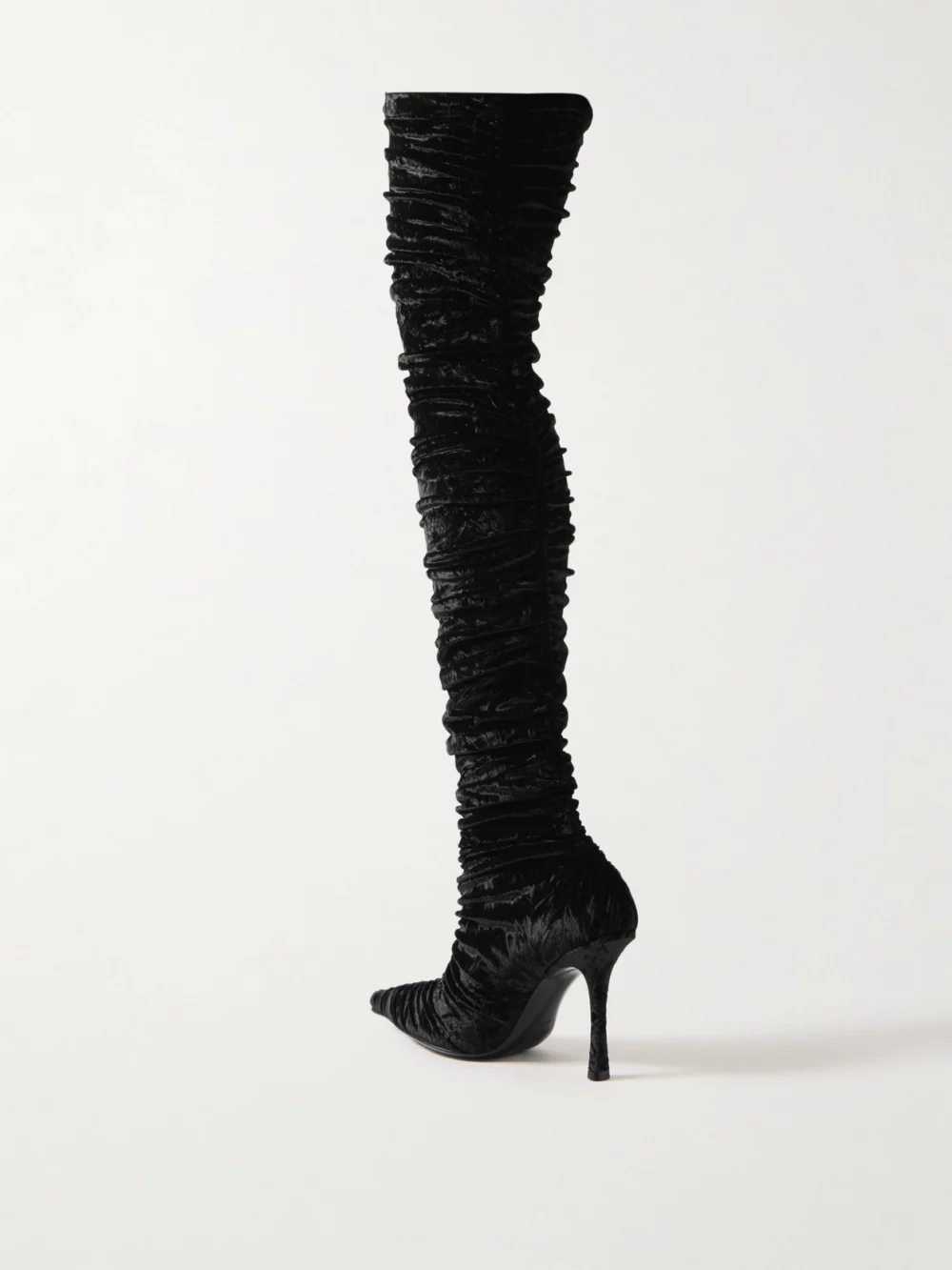 Back view of the Jimmy Choo Lotta 100 Ruched Crushed-velvet Over-the-knee Boots