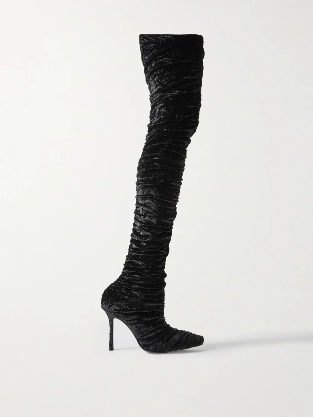 Jimmy Choo Lotta 100 Ruched Crushed-velvet Over-the-knee Boots in black