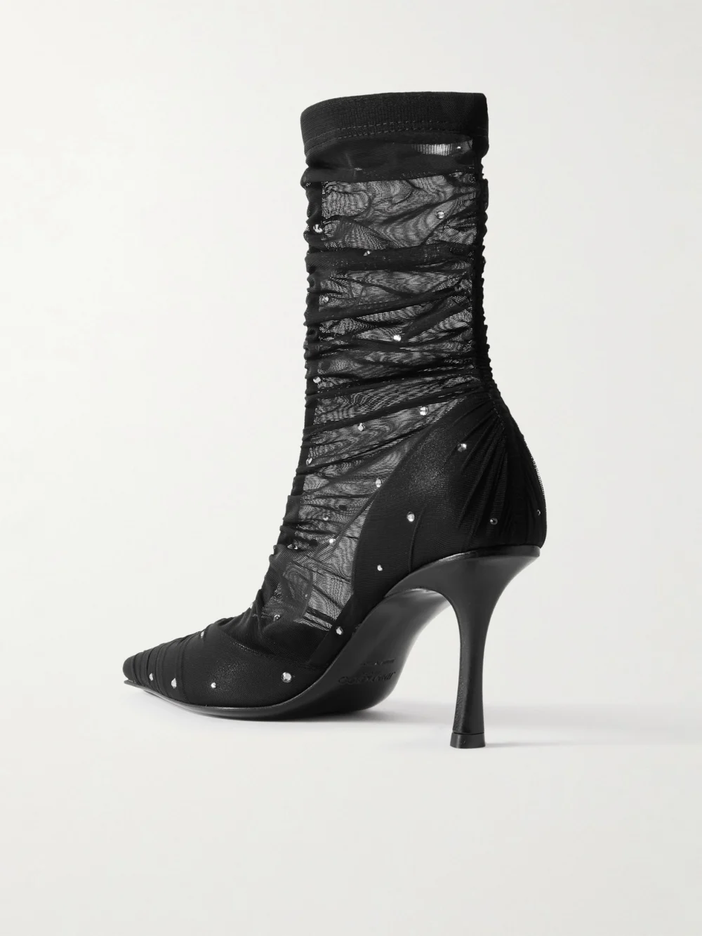 Back view of the Jimmy Choo Lotta Ab 85 Crystal-embellished Tulle and Satin Sock Boots