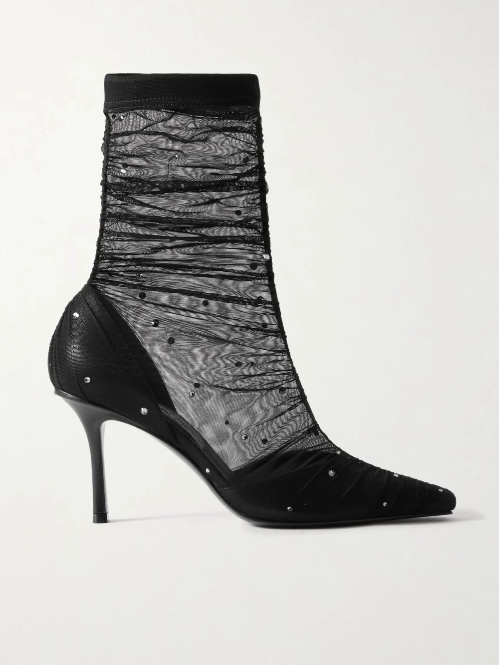 Jimmy Choo Lotta Ab 85 Crystal-embellished Tulle and Satin Sock Boots in black
