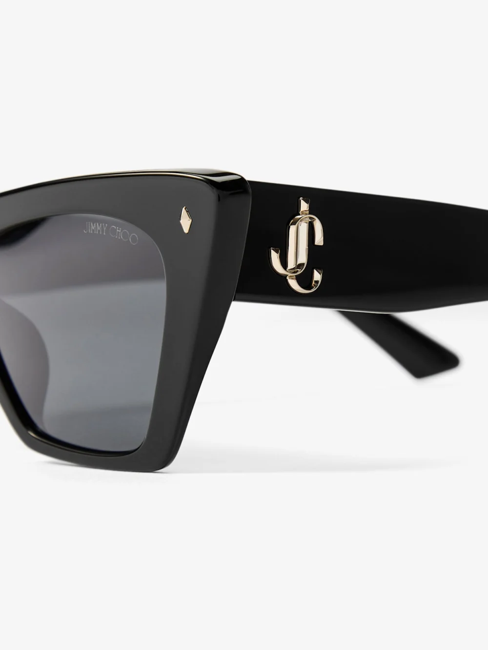 Back view of the Jimmy Choo Lou Black and Grey Acetate Cat Eye Sunglasses