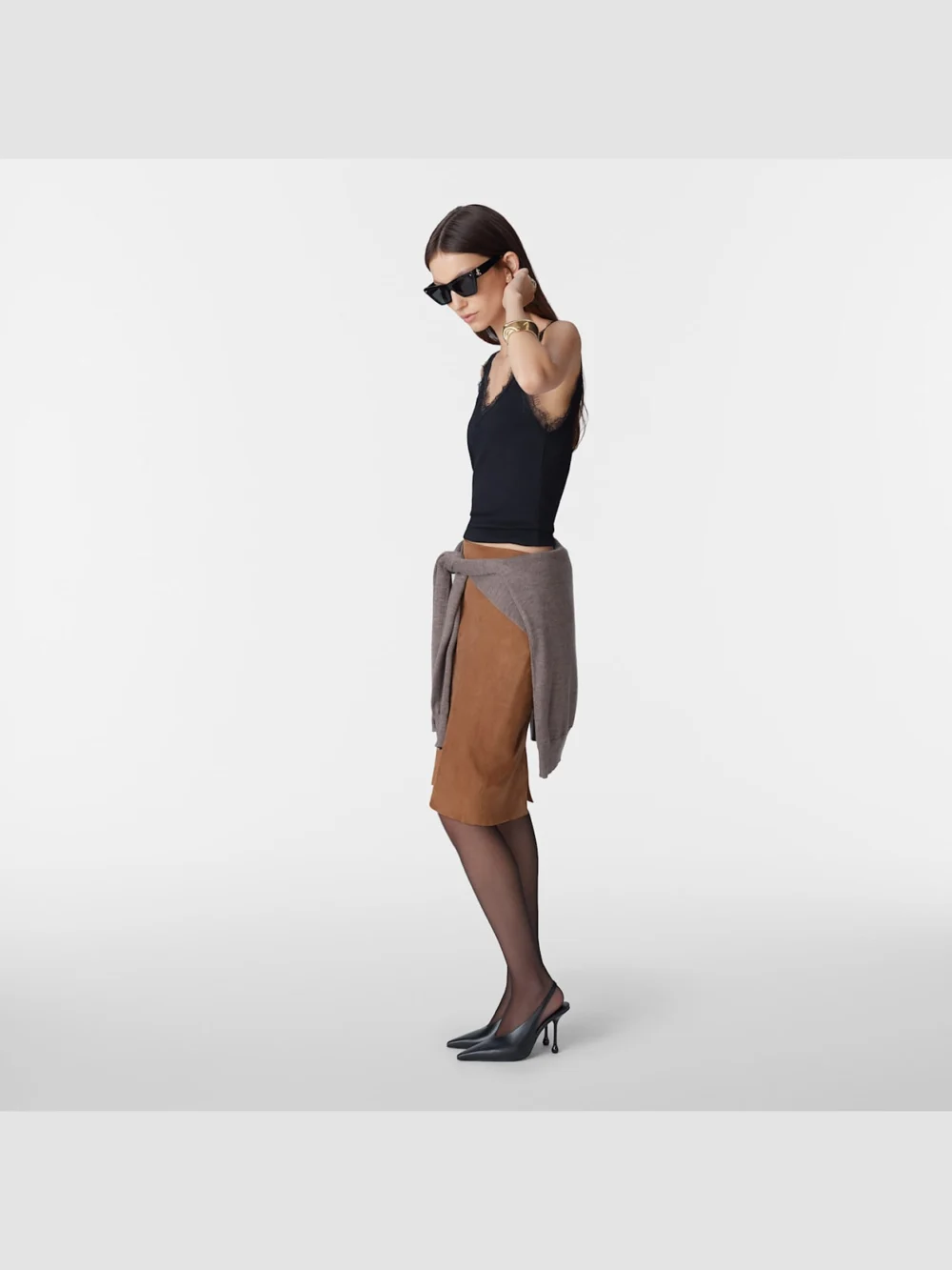 Side view of the Jimmy Choo Lou Black and Grey Acetate Cat Eye Sunglasses