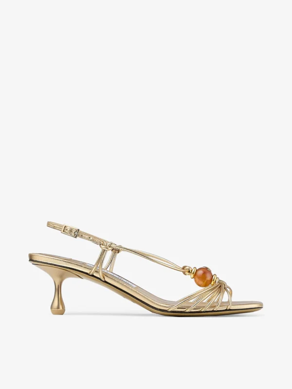 Jimmy Choo Lova 50 Gold Metallic Nappa Leather Sandals with Beads