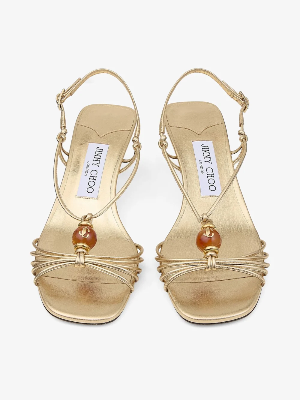 Jimmy Choo Lova 50 Gold Metallic Nappa Leather Sandals with Beads, another view