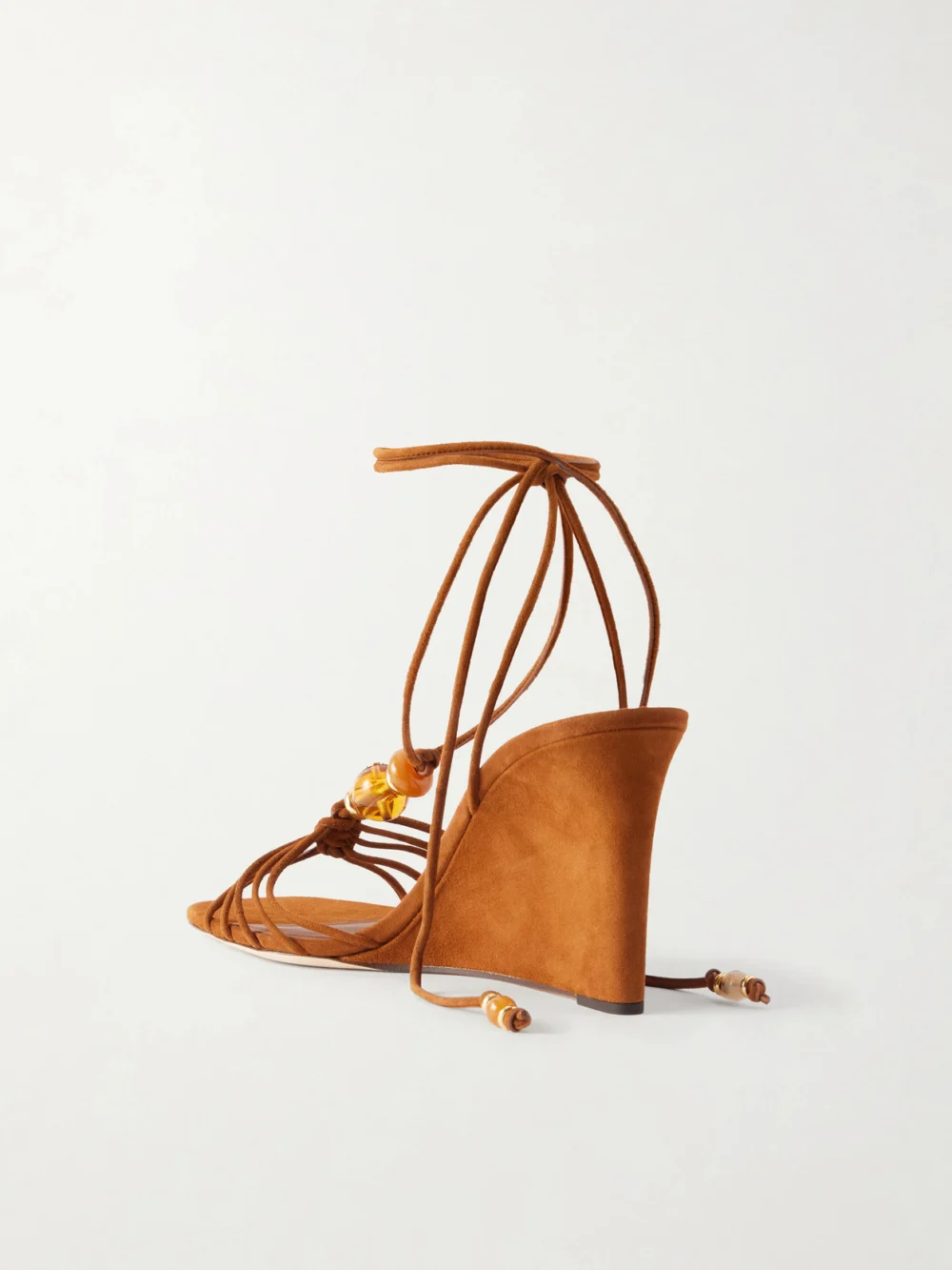 Back view of the Jimmy Choo Lova 85 Embellished Suede Wedge Sandals