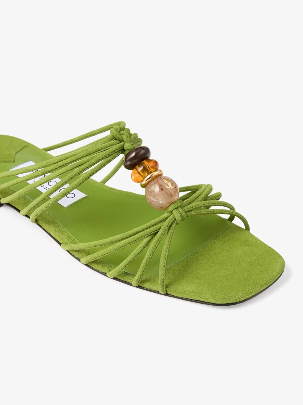 Back view of the Jimmy Choo Lova Mule Flat Clover Mix Suede Flats with Beads