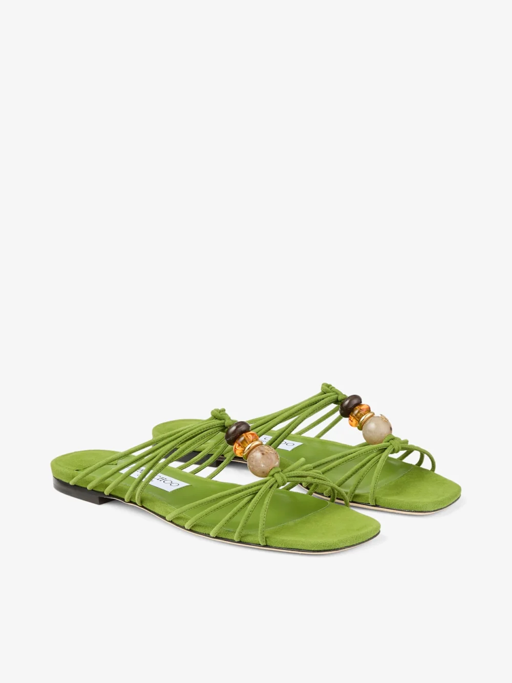 Close-up detail of the Jimmy Choo Lova Mule Flat Clover Mix Suede Flats with Beads