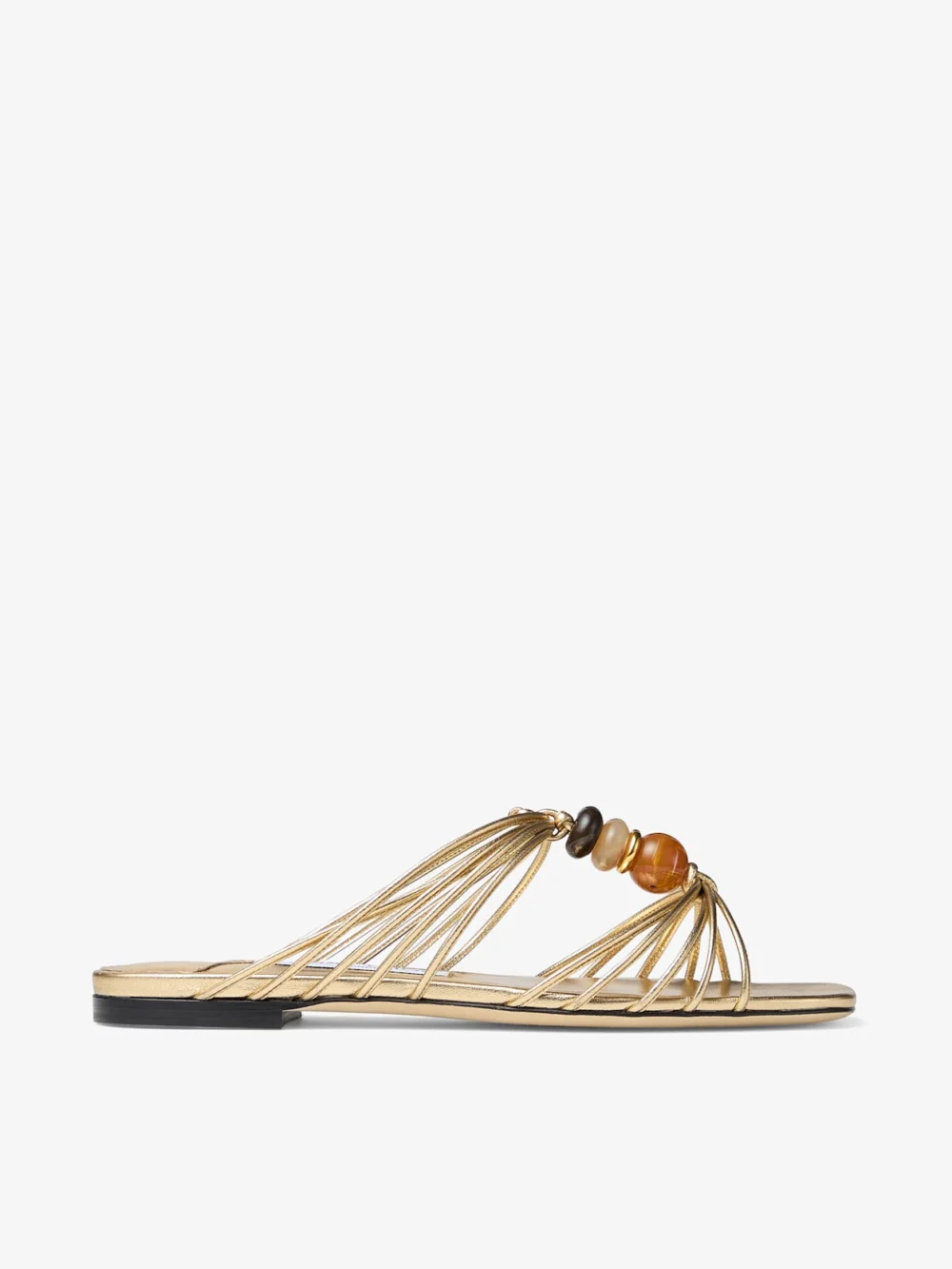 Jimmy Choo Lova Mule Flat Gold Mix Metallic Nappa Leather Flats with Beads in silver