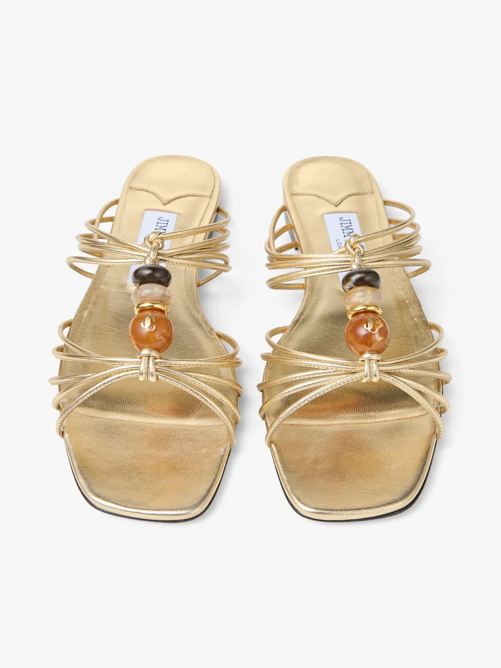 Jimmy Choo Lova Mule Flat Gold Mix Metallic Nappa Leather Flats with Beads, another view