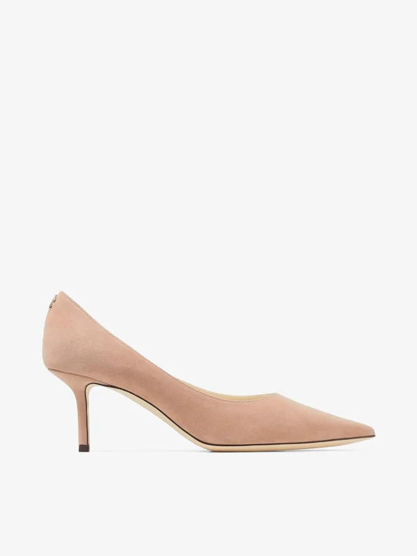 Jimmy Choo Love 65 Ballet Pink Suede Pointed Pumps with Jc Emblem