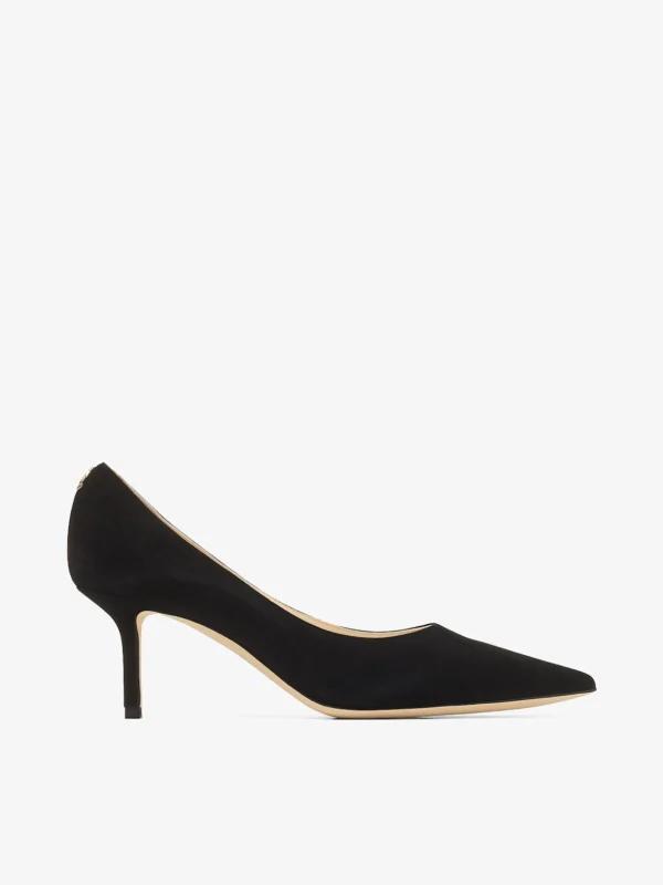 Jimmy Choo Love 65 Black Suede Pointed Pumps with Jc Emblem