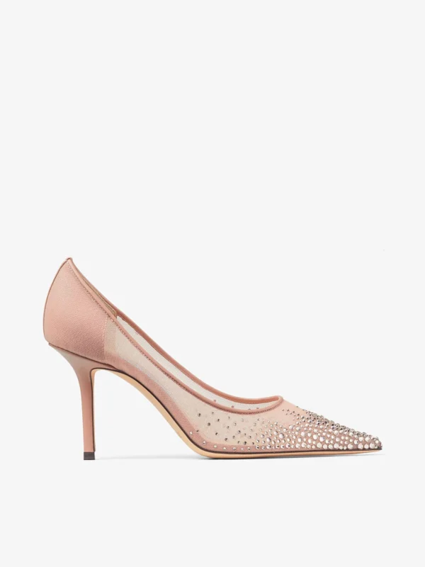 Jimmy Choo Love 85 Ballet Pink Mesh Pointed Toe Pumps with Dégradé Crystals