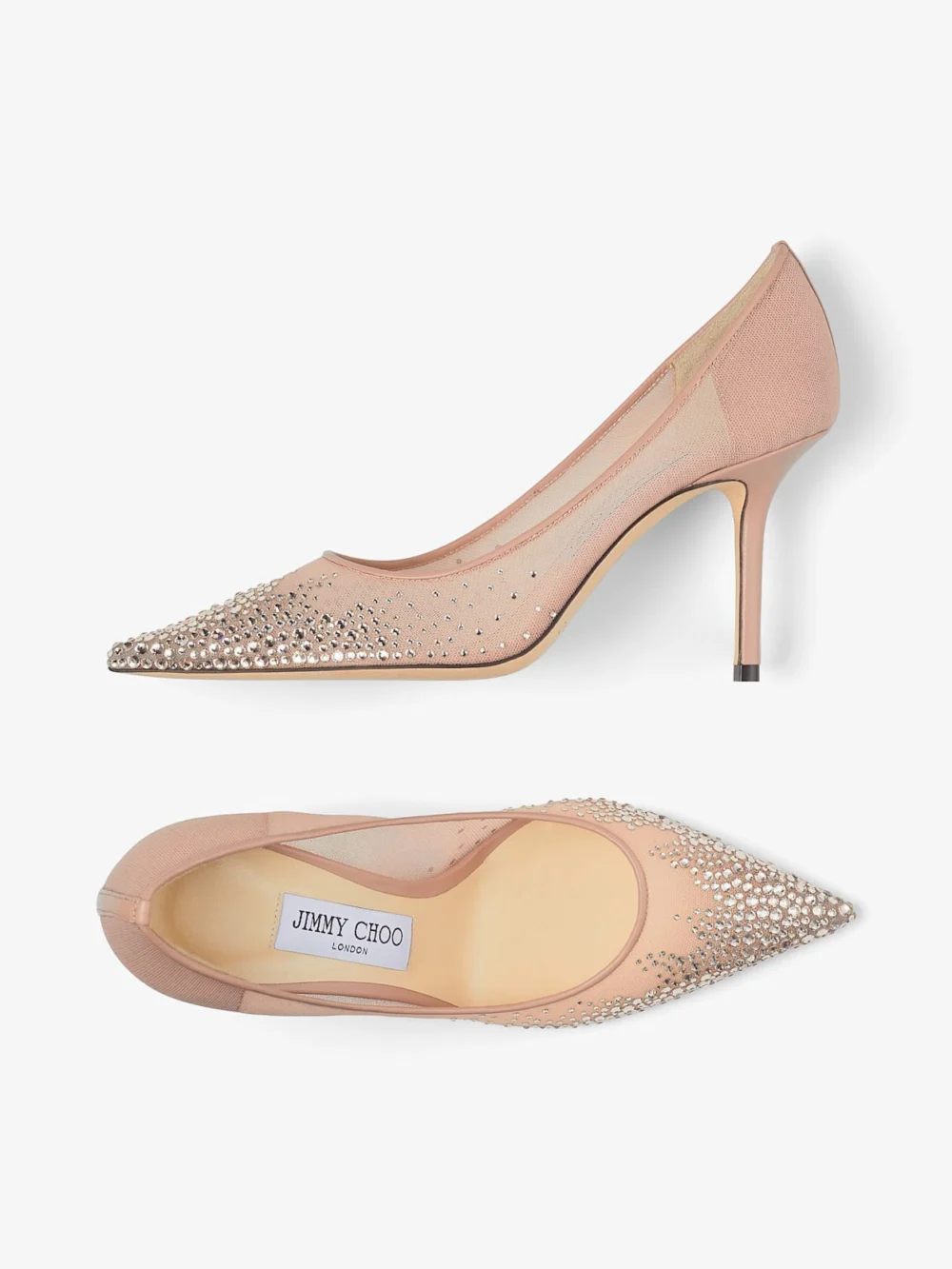 Jimmy Choo Love 85 Ballet Pink Mesh Pointed Toe Pumps with Dégradé Crystals, another view