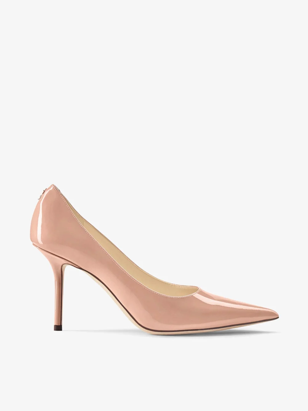 Jimmy Choo Love 85 Ballet Pink Patent Leather Pointy Toe Pumpss with Jc Emblem in ballet pink