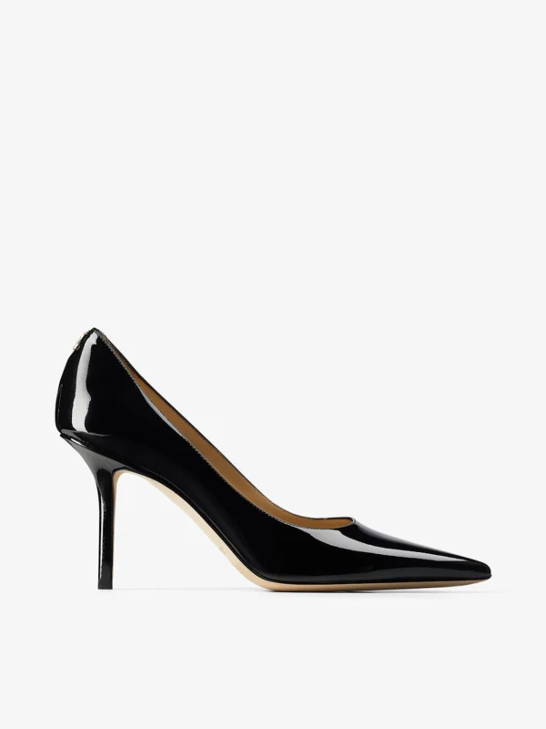 Jimmy Choo Love 85 Black Patent Leather Pumps with Jc Emblem