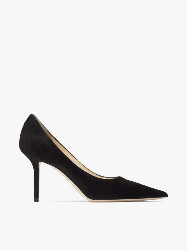 Jimmy Choo Love 85 Black Suede Pointed Pumps with Jc Emblem