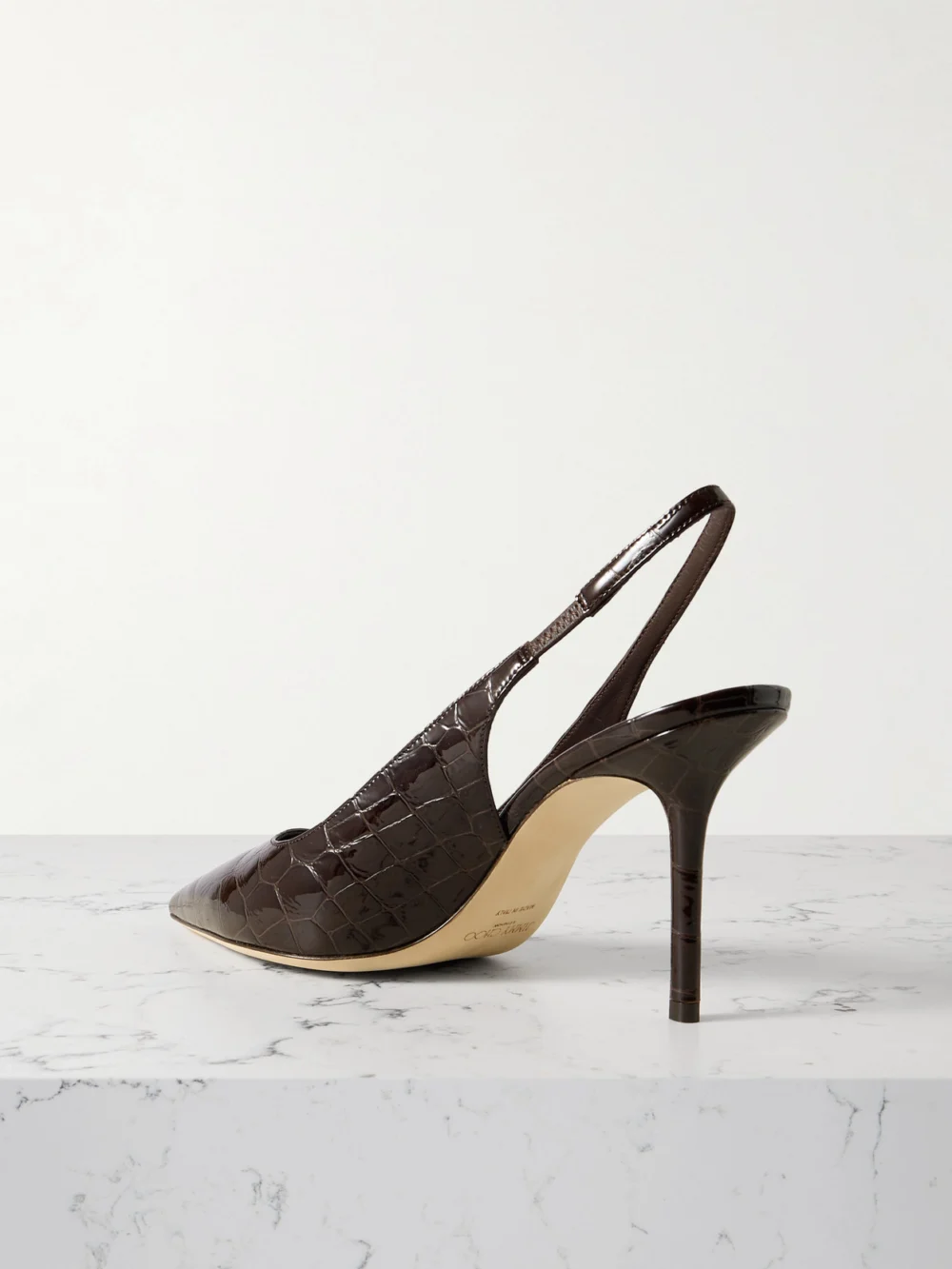 Back view of the Jimmy Choo Love 85 Croc-effect Leather Slingback Pumps