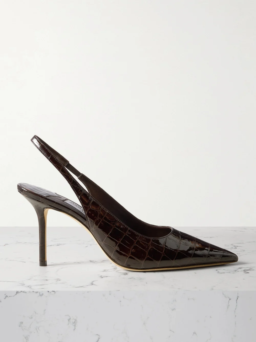 Jimmy Choo Love 85 Croc-effect Leather Slingback Pumps in dark brown