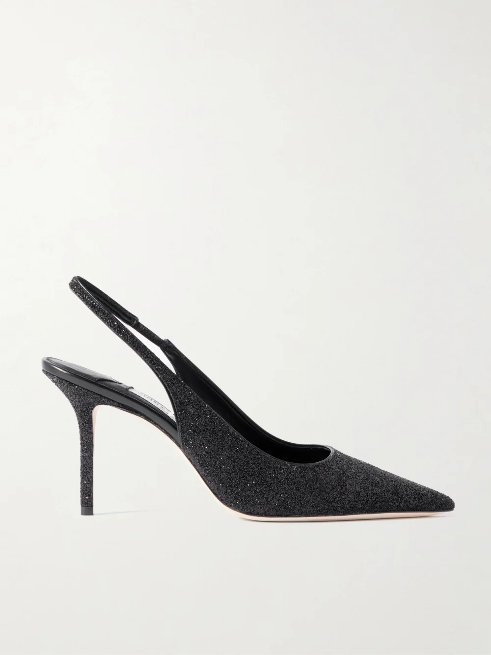 Jimmy Choo Love 85 Glittered Leather Slingback Pumps in black