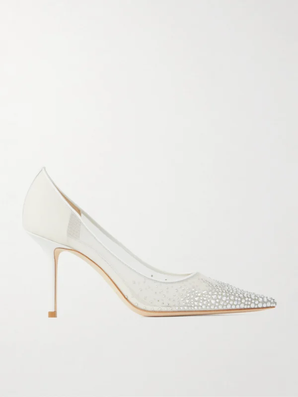 Jimmy Choo Love 85 Leather-trimmed Crystal-embellished Mesh Pumps