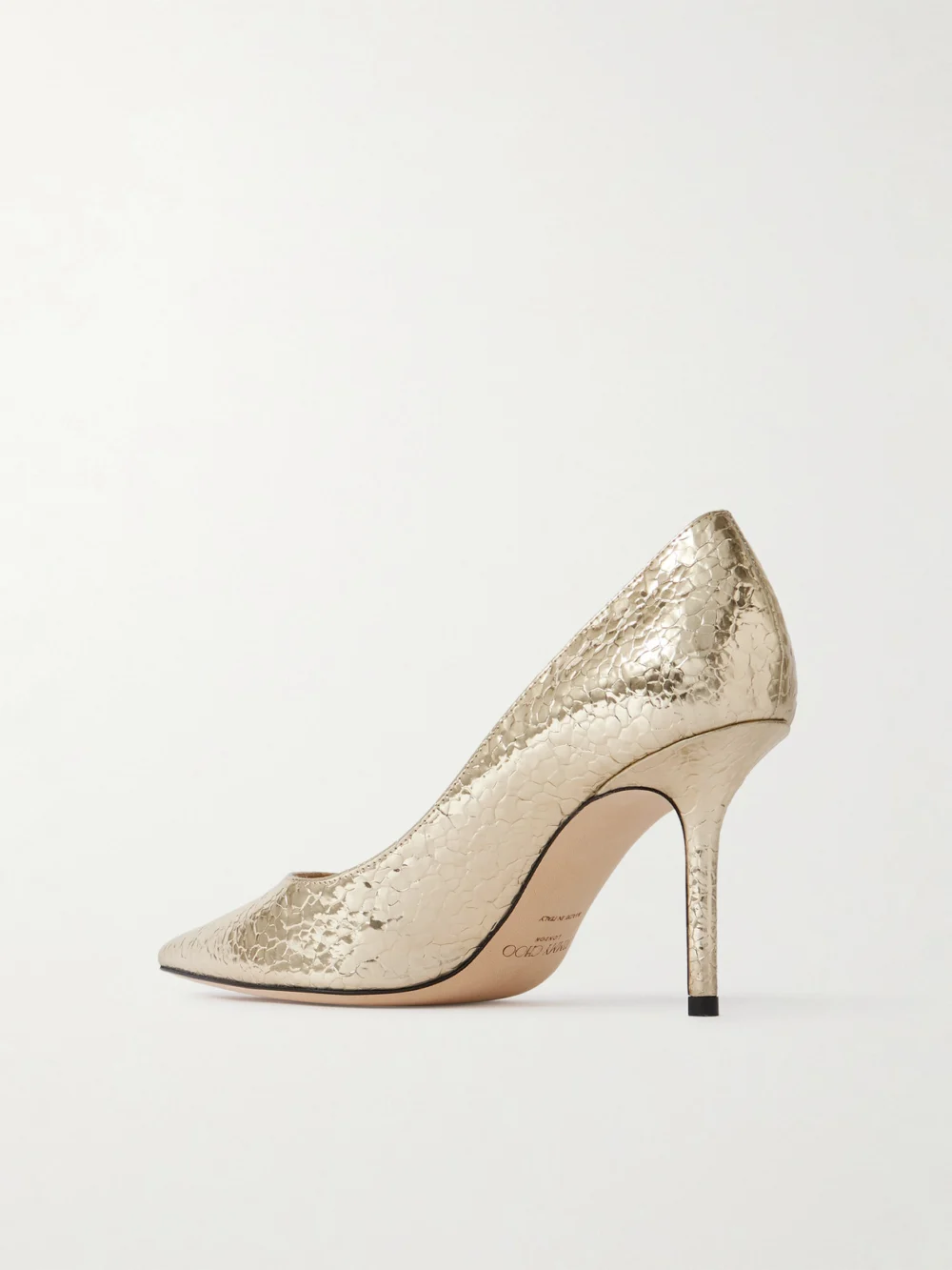 Back view of the Jimmy Choo Love 85 Metallic Cracked-leather Pumps