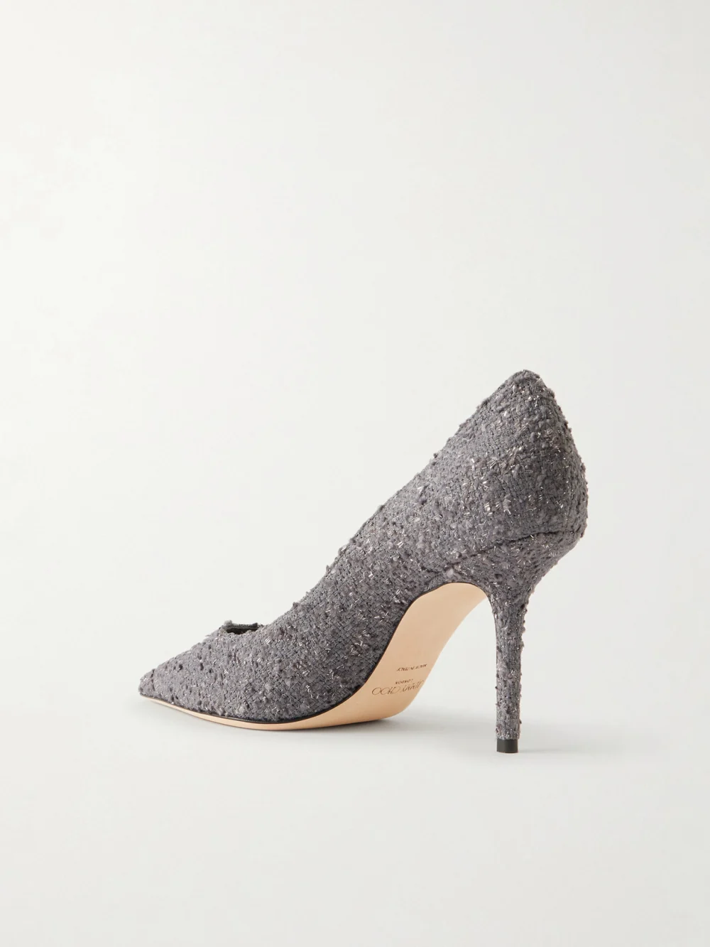 Back view of the Jimmy Choo Love 85 Metallic Tweed Pumps