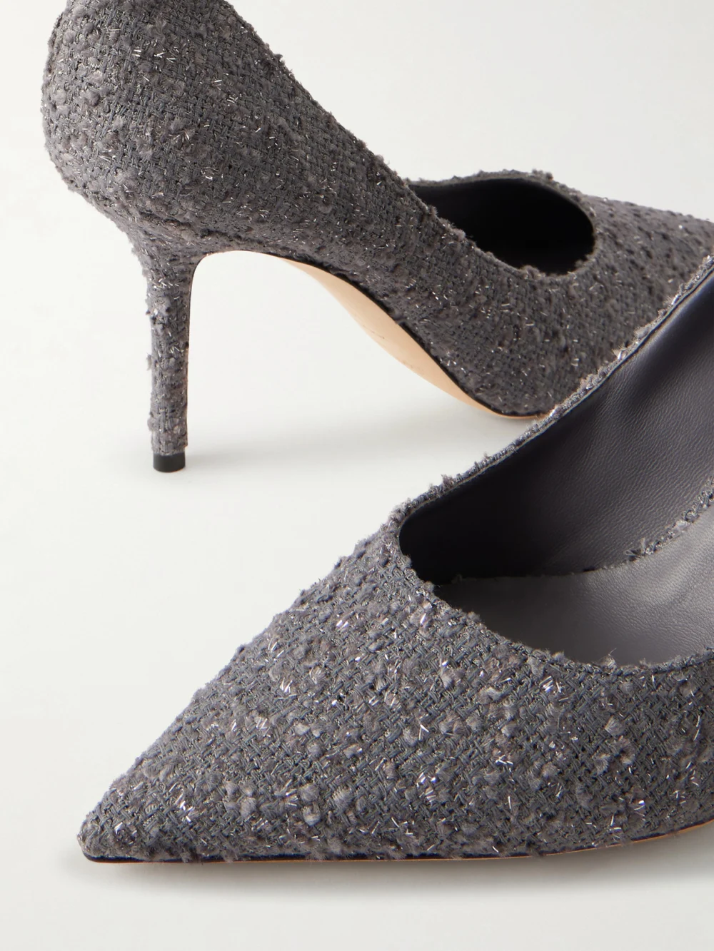 Close-up detail of the Jimmy Choo Love 85 Metallic Tweed Pumps