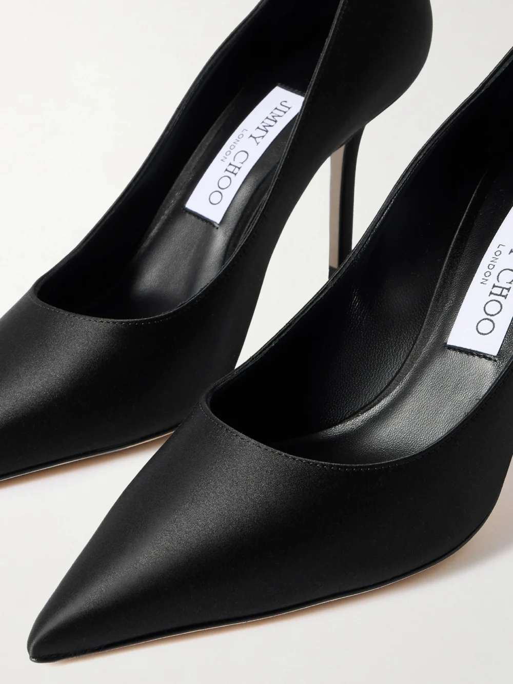 Close-up detail of the Jimmy Choo Love 85 Satin Pumps