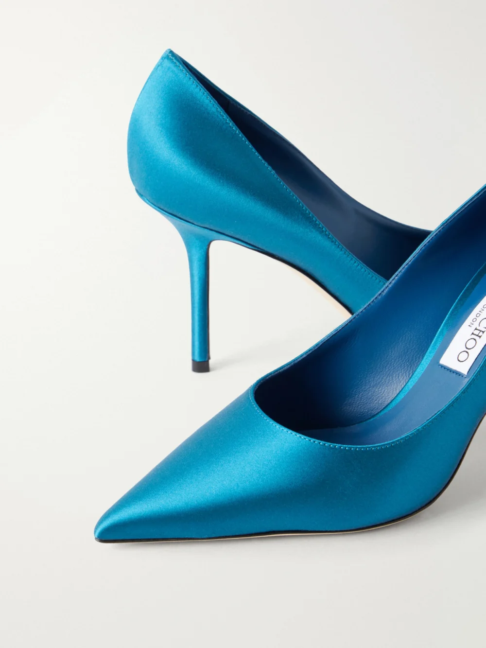 Close-up detail of the Jimmy Choo Love 85 Satin Pumps
