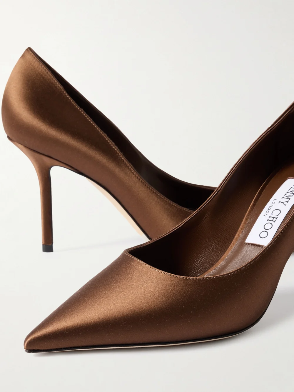 Close-up detail of the Jimmy Choo Love 85 Satin Pumps