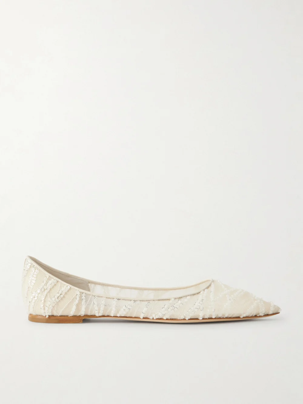 Jimmy Choo Love Embellished Mesh Point-toe Ballet Flats in ivory