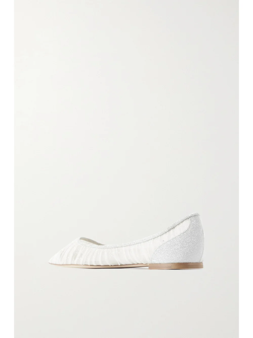 Back view of the Jimmy Choo Love Glittered Tulle and Canvas Point-toe Flats