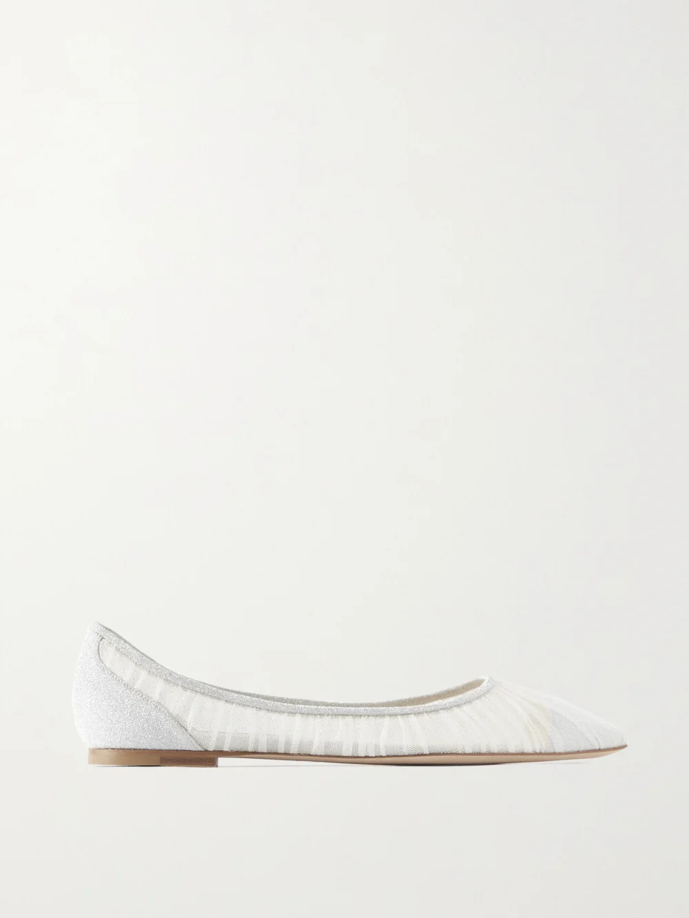 Jimmy Choo Love Glittered Tulle and Canvas Point-toe Flats in ivory
