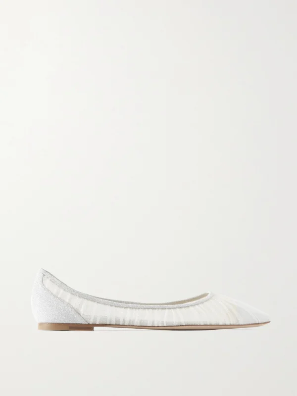 Jimmy Choo Love Glittered Tulle and Canvas Point-toe Flats