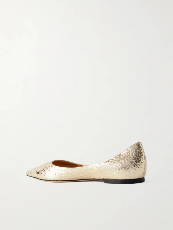Back view of the Jimmy Choo Love Metallic Cracked-leather Ballet Flats