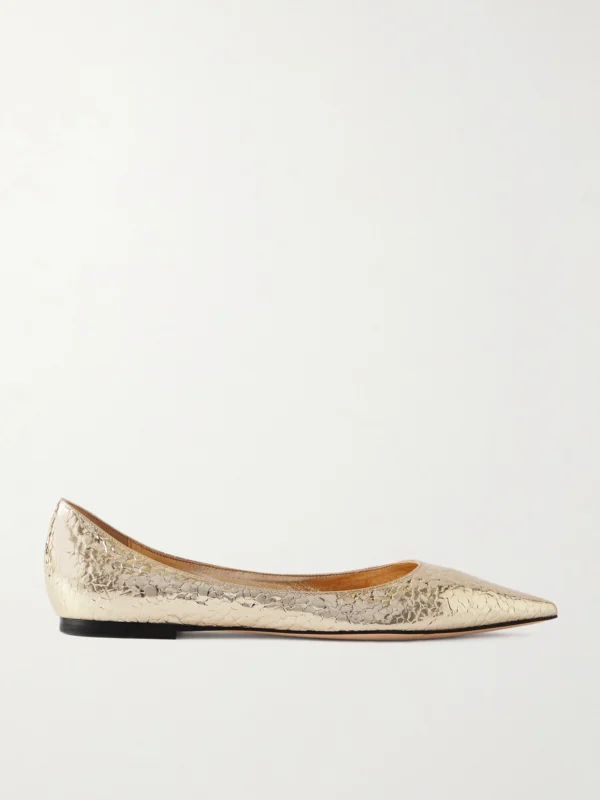 Jimmy Choo Love Metallic Cracked-leather Ballet Flats