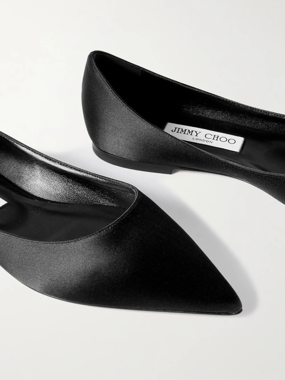 Close-up detail of the Jimmy Choo Love Satin Flats
