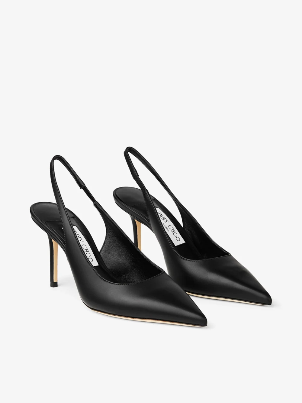 Close-up detail of the Jimmy Choo Love Sling Back 85 Black Calf Leather Slingbacks
