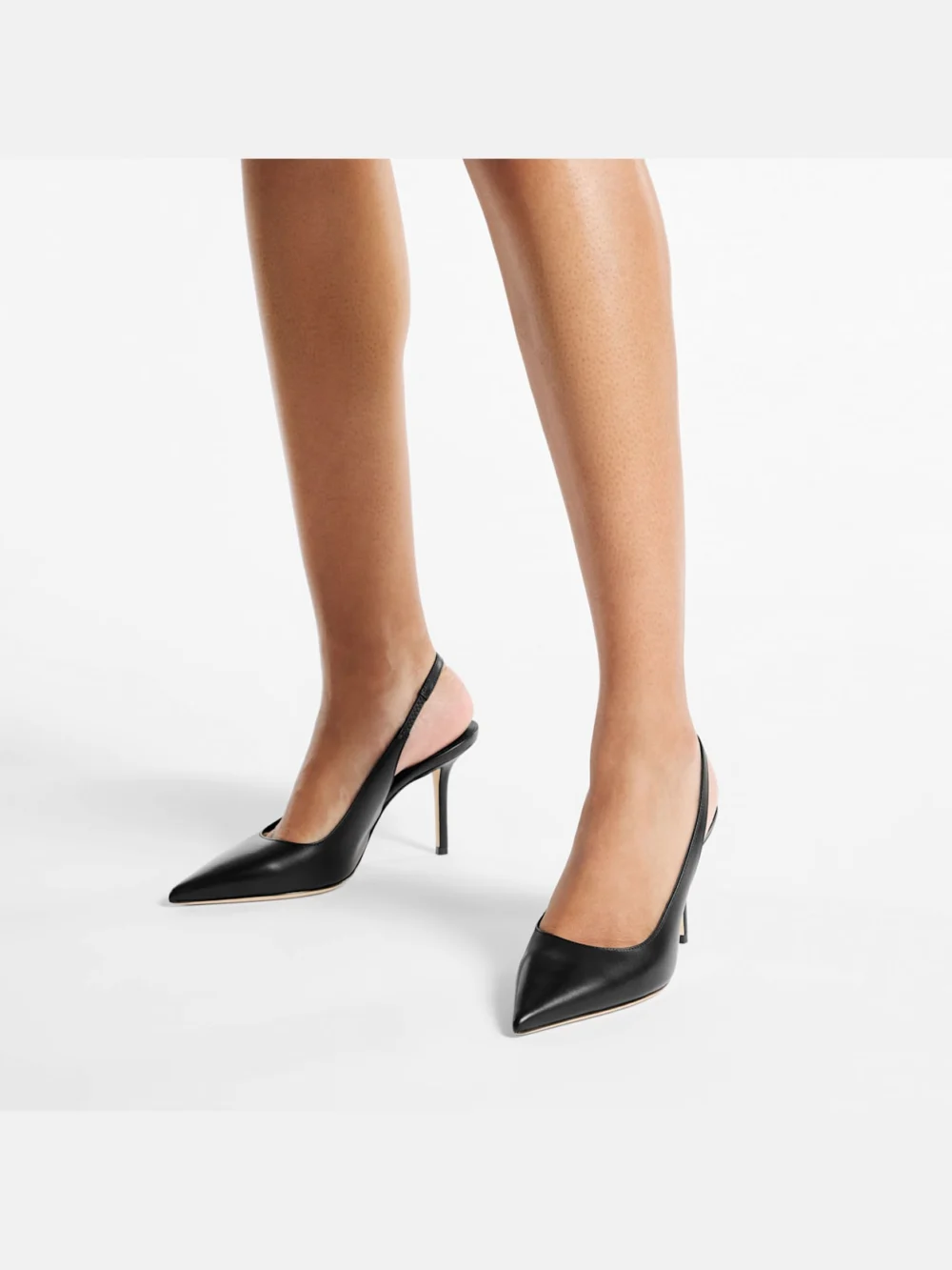 Side view of the Jimmy Choo Love Sling Back 85 Black Calf Leather Slingbacks