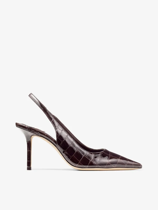Jimmy Choo Love Sling Back 85 Sambuco Shiny Croc Embossed Leather Slingbacks