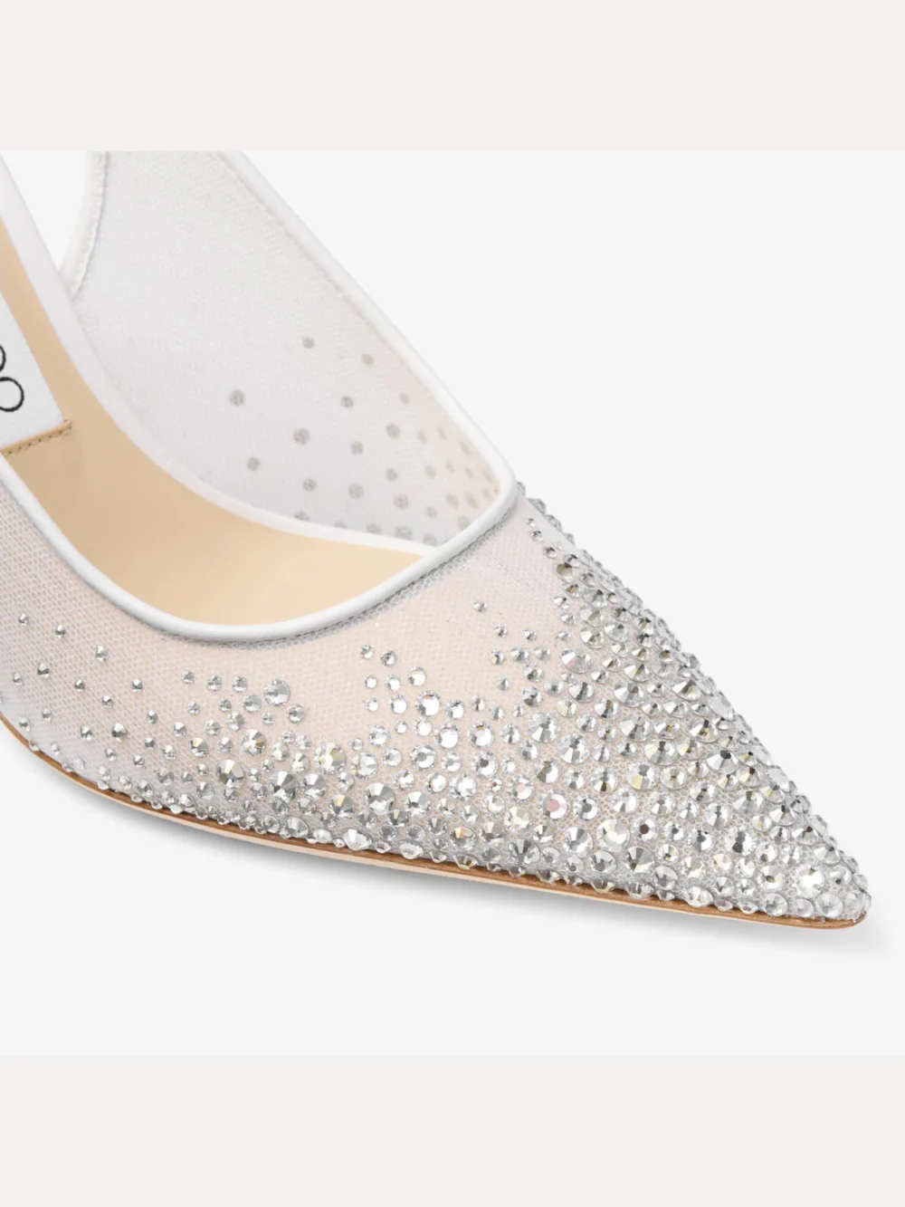 Back view of the Jimmy Choo Love Sling Back 85 White Mesh Slingbacks with Dégradé Galaxy Crystals