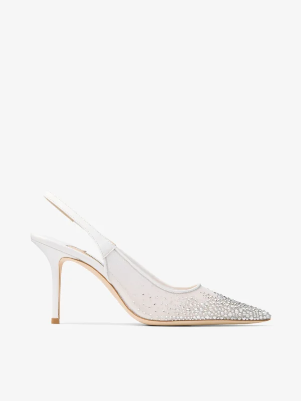 Jimmy Choo Love Sling Back 85 White Mesh Slingbacks with Dégradé Galaxy Crystals
