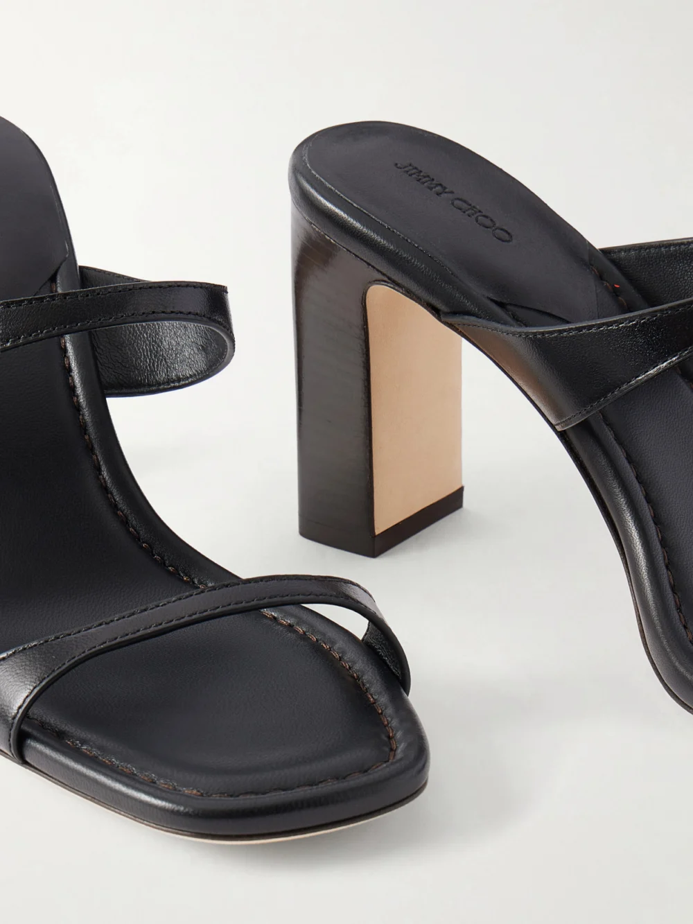 Close-up detail of the Jimmy Choo Lucian 85 Leather Mules