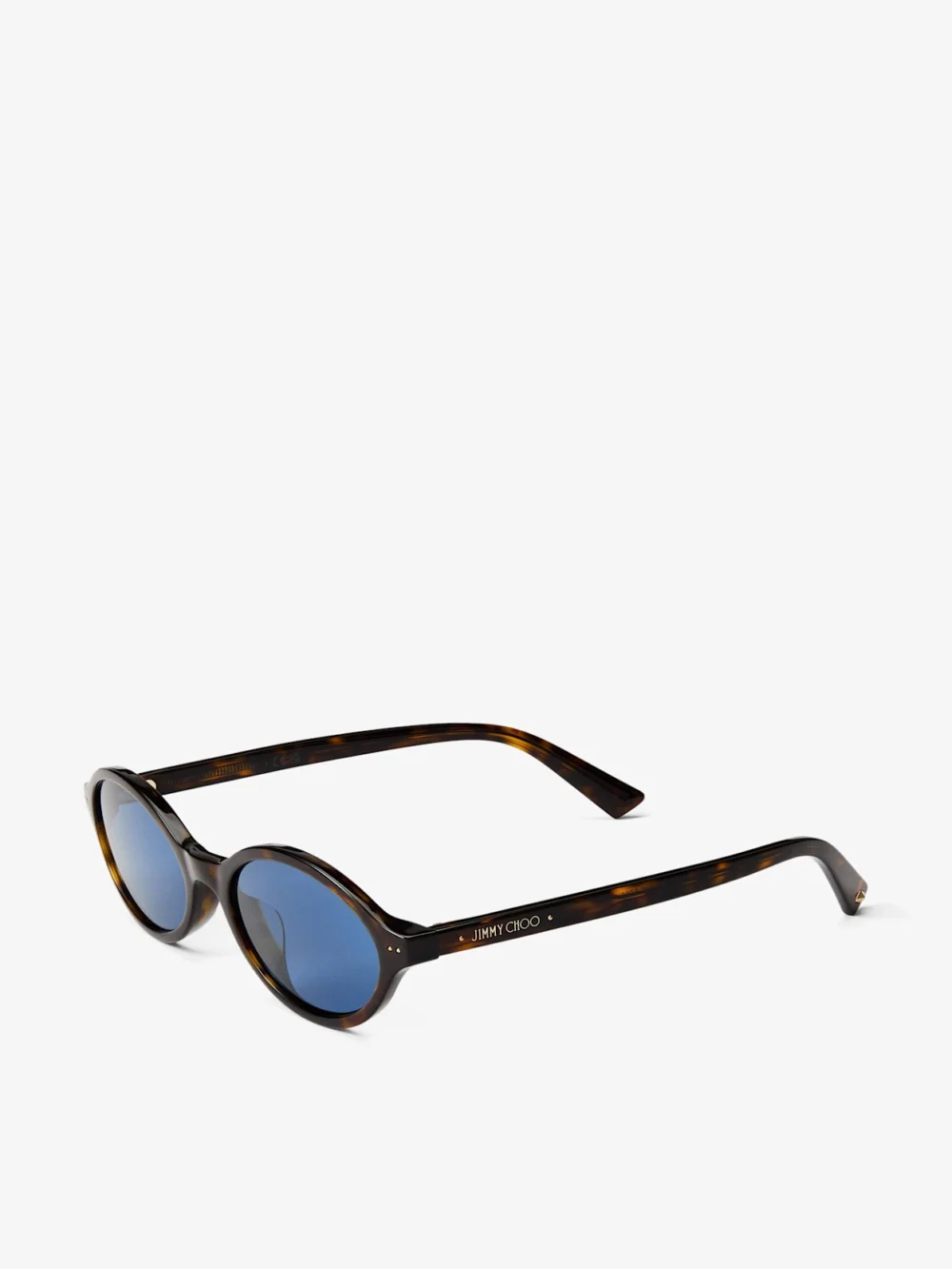 Close-up detail of the Jimmy Choo Marais Havana and Blue Oval Acetate Sunglasses
