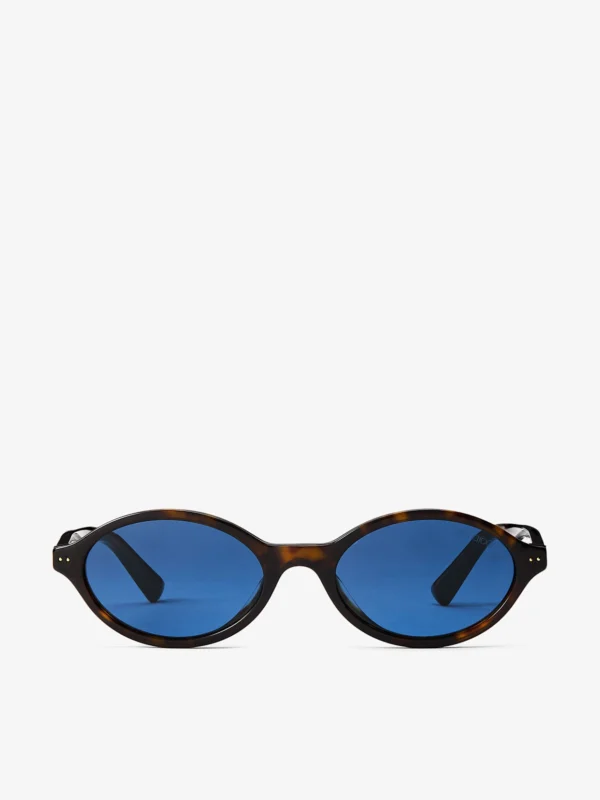 Jimmy Choo Marais Havana and Blue Oval Acetate Sunglasses