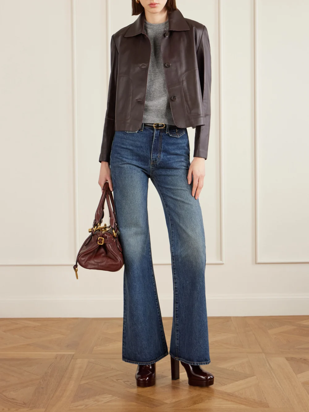 Jimmy Choo Marene 120 Polished Leather Boots, styled view