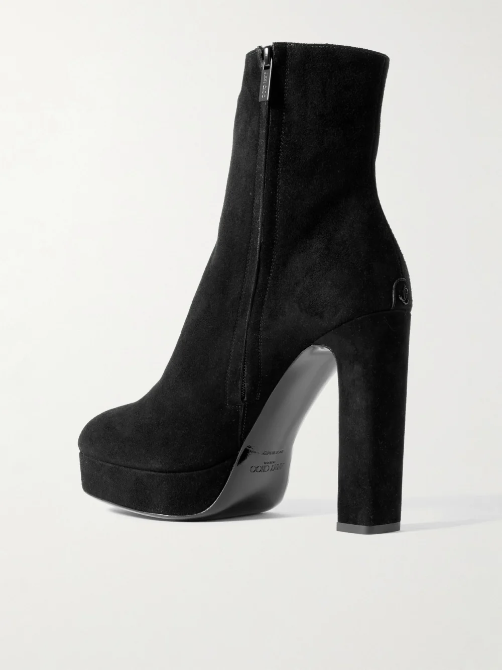 Back view of the Jimmy Choo Marene 120 Suede Platform Ankle Boots